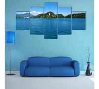 HJDGLP Tableau Multi Panneau 5 parties Tableau sur Toile,tableau mural decoration salon moderne xxl,cadre,accroche cadre sans percer,Lac de Bled et montagnes,Créatif Cadeau,200x100cm