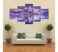 HJDGLP Tableau Multi Panneau 5 parties Tableau sur Toile,tableau mural decoration salon moderne xxl,cadre,accroche cadre sans percer,Incroyable crête de montagne et lac,Créatif Cadeau,200x100cm