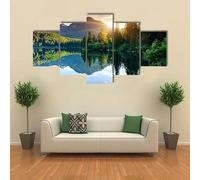 HJDGLP Tableau Multi Panneau 5 parties Tableau sur Toile,tableau mural decoration salon moderne xxl,cadre,accroche cadre sans percer,Magnifique lac de montagne Slovaquie,Créatif Cadeau,200x100cm