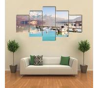 HJDGLP Tableau Multi Panneau 5 parties Tableau sur Toile,tableau mural decoration salon moderne xxl,cadre,accroche cadre sans percer,Lac d’Annecy dans les Alpes Montagnes,Créatif Cadeau,125x60cm