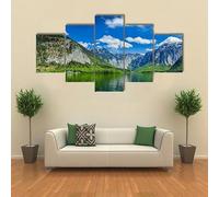 HJDGLP Tableau Multi Panneau 5 parties Tableau sur Toile,tableau mural decoration salon moderne xxl,cadre,accroche cadre sans percer,Hallstatter See Lac de montagne Autriche,Créatif Cadeau,125x60cm