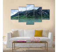 HJDGLP Tableau Multi Panneau 5 parties Tableau sur Toile,tableau mural decoration salon moderne xxl,cadre,accroche cadre sans percer,Lac avec paysage de montagne,Créatif Cadeau,125x60cm