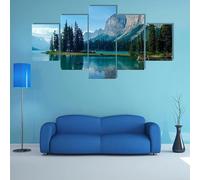 HJDGLP Tableau Multi Panneau 5 parties Tableau sur Toile,tableau mural decoration salon moderne xxl,cadre,accroche cadre sans percer,Merveilleux lac dans la montagne,Créatif Cadeau,200x100cm