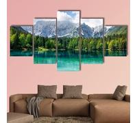 HJDGLP Tableau Multi Panneau 5 parties Tableau sur Toile,tableau mural decoration salon moderne xxl,cadre,accroche cadre sans percer,Lac Turquoise En Forêt,Créatif Cadeau,125x60cm