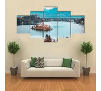 HJDGLP Tableau Multi Panneau 5 parties Tableau sur Toile,tableau mural decoration salon moderne xxl,cadre,accroche cadre sans percer,Château de Bled avec lac,Créatif Cadeau,200x100cm
