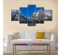 HJDGLP Tableau Multi Panneau 5 parties Tableau sur Toile,tableau mural decoration salon moderne xxl,cadre,accroche cadre sans percer,Montagne enneigée Réflexion Dans Le Lac,Créatif Cadeau,200x100cm