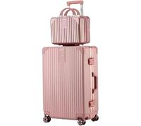 HJDQMDHA Silencieux Ensemble de 2 Bagages, Valise Rigide avec roulettes, Verrouillage par Mot de Passe, Bagage à Main, étui à cosmétiques de 14 Pouces Lisse