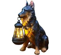 HJDSUDU Statue de Chien de Berger Allemand d'extérieur avec lumières solaires, Lampe Coupe-Vent de décoration de Jardin à la Maison, décorations extérieures de Chien de Bienvenue, LED