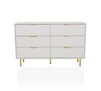 hjh LIVING HJELLE Commode à 6 tiroirs, avec poignées dorées, pour Salon, Chambre à Coucher, Couloir - 120 x 40 x 75 cm - Blanc