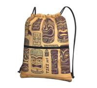 HJFCZH Aloha Tiki Sac à dos avec cordon de serrage et fermeture éclair - Sac à dos léger et sportif pour gym, voyage et yoga - Design durable et résistant à l'eau