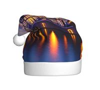 HJFCZH Amsterdam Night View Bonnet de Noël imprimé pour adulte Convient pour Halloween, Noël et Nouvel An