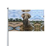 HJFCZH Animaux sauvages africains avec éléphants - Drapeaux de décoration d'extérieur - 0,9 x 1,5 m - Couverture en polyester vif pour cour, terrasse et décorations de fête
