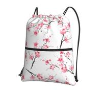 HJFCZH Beau sac à dos à fermeture éclair avec cordon de serrage imprimé fleurs de cerisier - Sac de sport léger et imperméable pour voyage, sport et yoga - Housse pliable durable avec poche avant