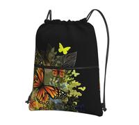HJFCZH Beau sac à dos à fermeture éclair avec cordon de serrage imprimé papillon - Sac de sport léger et résistant à l'eau pour voyage, sport et yoga - Housse pliable durable avec poche avant