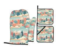 HJFCZH Beautiful City Sky Line Prints Lot de 4 maniques et maniques isolés, épais et durables pour cuisine, micro-ondes, four, barbecue en plein air