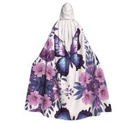 HJFCZH Belle cape à capuche pour adulte avec imprimé papillon violet et floral pour Halloween, jeu de rôle