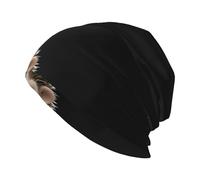 HJFCZH Bonnet tricoté tendance pour adulte avec imprimé hérisson mignon, doux, chaud et élastique, convient pour un usage quotidien, les sorties et le sport Noir
