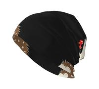 HJFCZH Bonnet tricoté tendance pour adulte - Motif floral - Motif hérisson - Doux - Chaud et élastique - Convient pour un usage quotidien - Pour les sorties et le sport - Noir