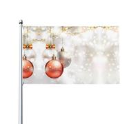 HJFCZH Boules de Noël imprimées drapeaux de décoration extérieure - 0,9 x 1,5 m - Jeté en polyester vif pour décoration de cour, terrasse et fête