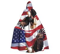 HJFCZH Cape à capuche avec motif aigle patriotique des États-Unis avec drapeau américain pour Halloween adulte super large avec nœud papillon, sans fermeture éclair