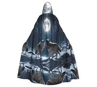 HJFCZH Cape à capuche imprimée loup sous la pleine lune pour adulte à porter pendant Halloween, jeu de rôle