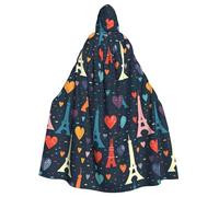 HJFCZH Cape à capuche imprimée Tour Eiffel Love Paris pour adulte à porter pendant Halloween, jeux de rôle