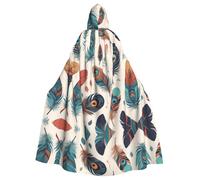 HJFCZH Cape à capuche pour adulte avec imprimé plumes bohème pour diverses fêtes et carnaval