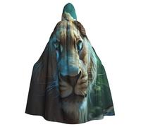 HJFCZH Cape à capuche pour adulte Lionne aux yeux bleus et verts pour Halloween assurant un entretien facile et une utilisation durable