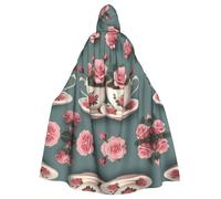 HJFCZH Cape à capuche romantique pour adulte Motif tasse de thé et roses