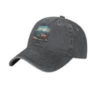 HJFCZH Casquette de baseball classique en denim délavé noir avec image de cerf, montagne, pin, chapeau réglable en coton pour homme et femme, Bruyère profonde, taille unique