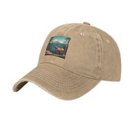 HJFCZH Casquette de baseball classique en denim délavé noir avec image de cerf, montagne, pin, chapeau réglable en coton pour homme et femme, naturel, Taille unique