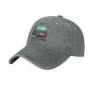 HJFCZH Casquette de baseball classique en denim délavé noir avec image de cerf, montagne, pin, chapeau réglable en coton pour homme et femme, gris, Taille unique