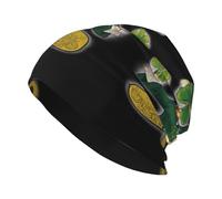 HJFCZH Célébrez le jour de la Saint-Patrick imprimé chapeau tricoté adulte, chapeau haricot décontracté, chapeau élastique sans bord, unisexe, noir