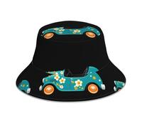 HJFCZH Chapeau bob réfléchissant imprimé de voiture à bascule motif floral unisexe léger, respirant, pliable noir