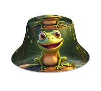 HJFCZH Chapeau bob réfléchissant imprimé grenouille dessin animé pour homme et femme pour voyage, camping, activités de plein air, noir