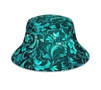 HJFCZH Chapeau bob réfléchissant imprimé turquoise pour homme et femme pour voyage, camping, activités de plein air