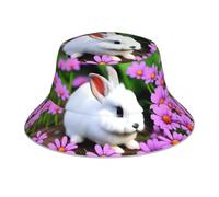 HJFCZH Chapeau bob réfléchissant motif lapin en fleur - Couvre-chef unisexe de protection solaire pour homme et femme, noir