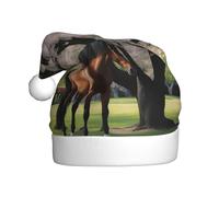 HJFCZH Chapeau de Noël imprimé cheval devant arbres fleuris pour adulte, ce qui en fait un cadeau amusant et durable pour homme et femme