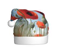 HJFCZH Chapeau de Noël imprimé coquelicots sur ciel bleu pour adulte, ce qui en fait un cadeau amusant et durable pour homme et femme