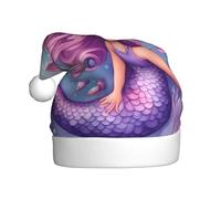 HJFCZH Chapeau de Noël imprimé sirène rose violet pour adulte, ce qui en fait un cadeau amusant et durable pour homme et femme