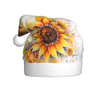 HJFCZH Chapeau de Noël imprimé tournesol jaune à l'huile pour adulte, bord doux et moelleux, léger et confortable
