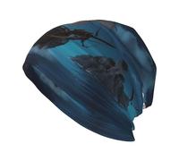 HJFCZH Chapeau Kni tricoté pour adulte, motif de bateau de pirate, pleine lune, léger, extensible et chaud, noir