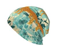 HJFCZH Chapeau Kni tricoté tendance pour adulte, motif léopard cool, léger, extensible et chaud, noir