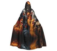 HJFCZH Coqs habillés dans de nombreuses couleurs Imprimés Halloween Cape à capuche pour adultes pour diverses fêtes et carnaval
