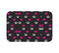 HJFCZH Crown and Lips Prints Hem Mat 40x60 - Housse de bain en polyester ultra absorbant pour salle de bain, coiffeuse et suite d'invités - Antidérapant et facile d'entretien