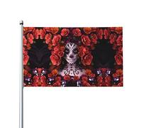 HJFCZH Day Of The Dead Sugar Roses Skull Prints Drapeaux de décoration d'extérieur en polyester pour cour, terrasse et présentations festives 0,9 x 1,5 m
