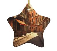 HJFCZH Décoration de Noël en céramique à suspendre Motif vieille rue italienne avec cordon métallique perforé et doré