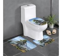 HJFCZH Deer Mountain Lot de 3 tapis de salle de bain antidérapants Motif pin sauvage - Tapis de contour, ovale et rectangulaire pour toilettes, coiffeuse et toilettes