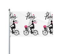 HJFCZH Drapeaux de décoration extérieure en polyester vif pour cour, terrasse et présentations festives Motif Tour Eiffel de Paris 0,9 x 1,5 m