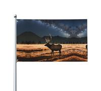 HJFCZH Drapeaux décoratifs d'extérieur en polyester pour cour, patio et fête - Motif élans dans la prairie - 0,9 x 1,5 m